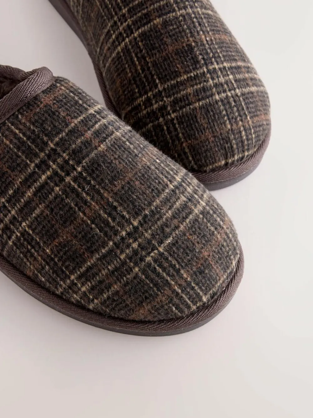 Next Brown Check Mule Slippers