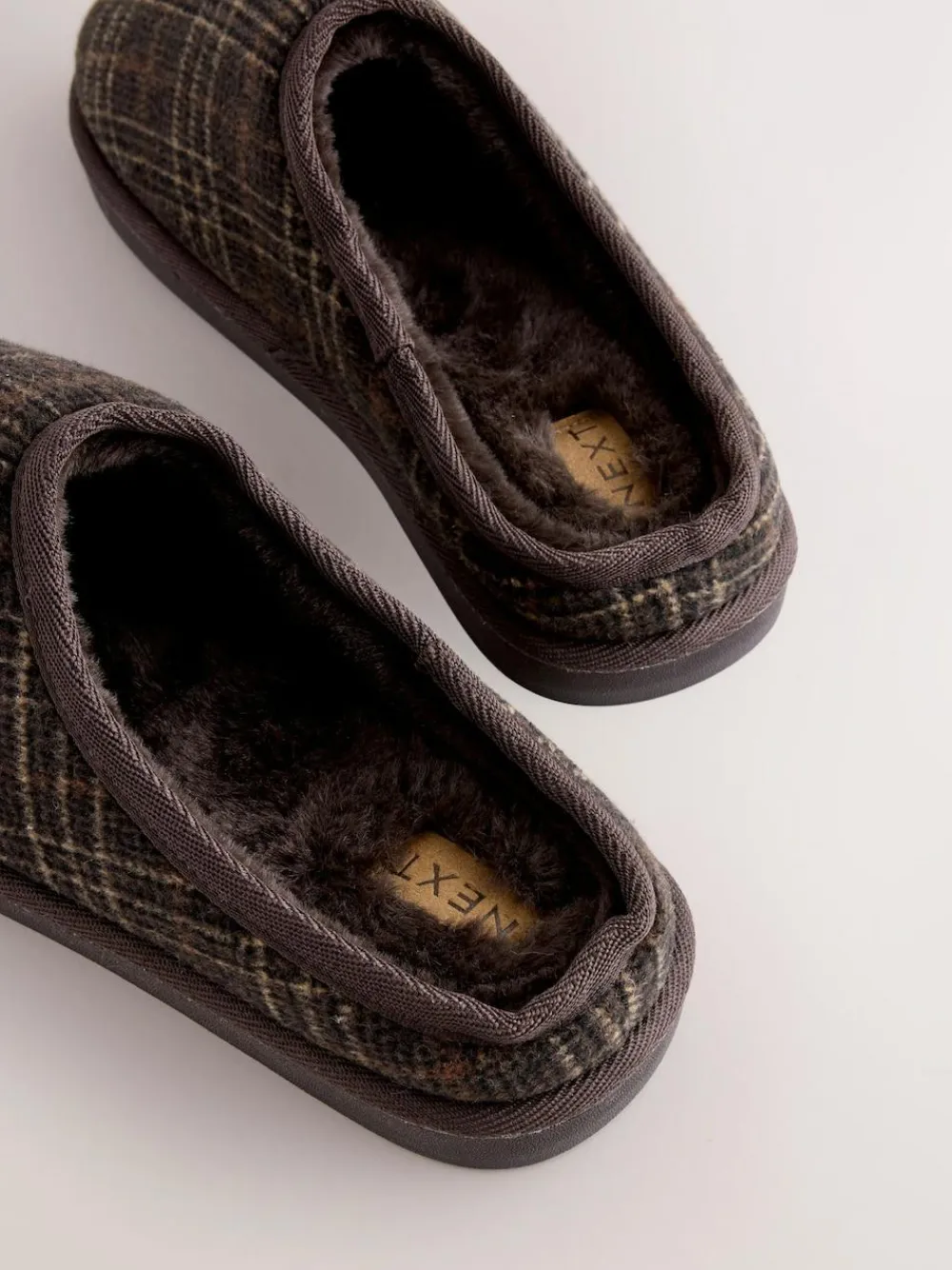 Next Brown Check Mule Slippers