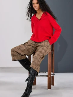 Next Brown Check Smart Culottes^Women Pants