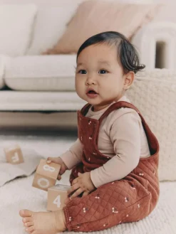 New Next Brown Cherry Quilted Dungaree and Bodysuit Baby 2 Piece Set (0mths-3yrs)
