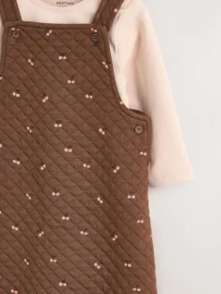 New Next Brown Cherry Quilted Dungaree and Bodysuit Baby 2 Piece Set (0mths-3yrs)