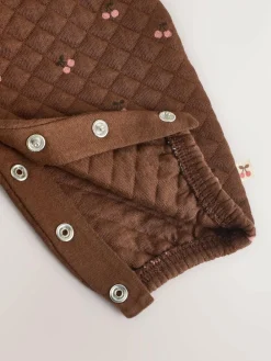 New Next Brown Cherry Quilted Dungaree and Bodysuit Baby 2 Piece Set (0mths-3yrs)