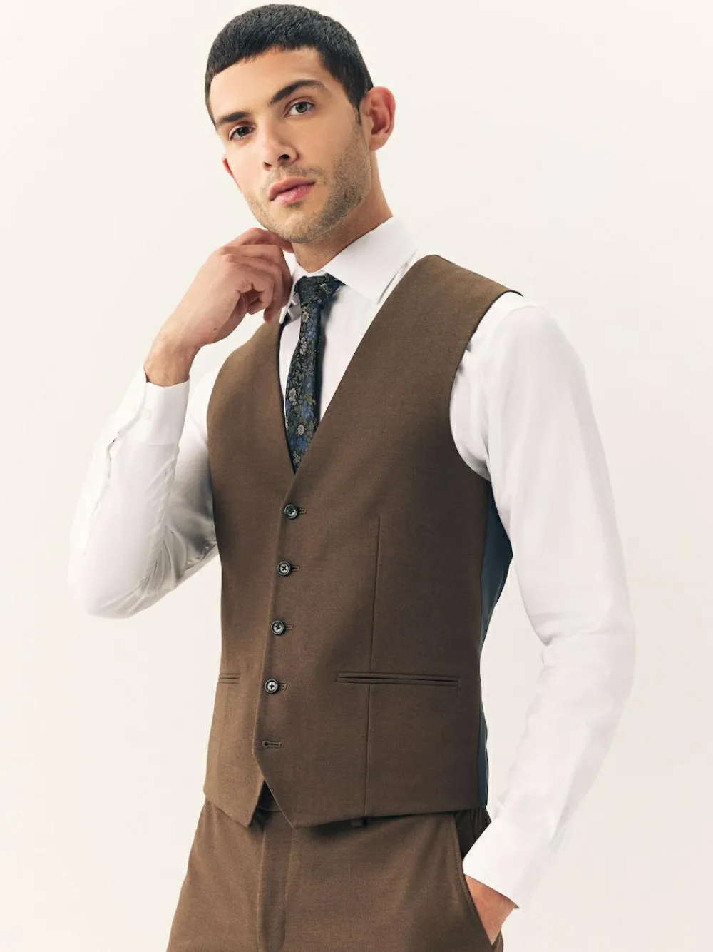 Best Next Flannel Suit Waistcoat Brown