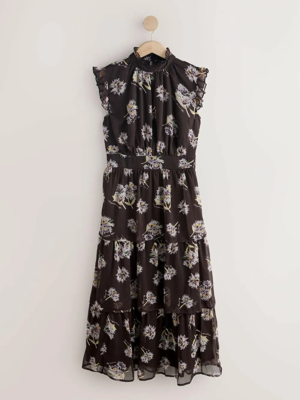 Outlet Next Printed High Neck Tiered Occasion Maxi Dress Brown Floral