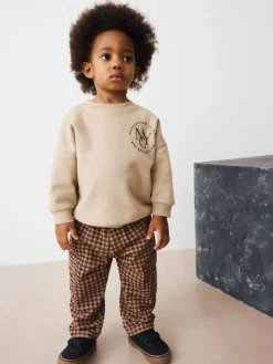 Next Brown Gingham Corduroy Wide Leg Trousers (3mths-7yrs)^BOY Pants & Leggings|Pants & Chinos