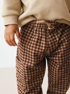 Next Brown Gingham Corduroy Wide Leg Trousers (3mths-7yrs)^BOY Pants & Leggings|Pants & Chinos