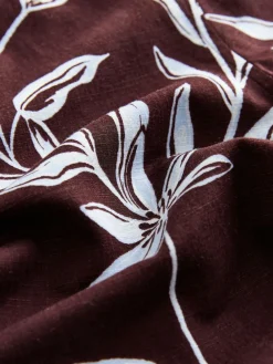 Online Next Brown Linen Tencel Blend Floral Print Short Sleeve Shirt