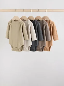 Next Brown Long Sleeve Baby Bodysuits 5 Pack^BOY Multipacks|Bodysuits & Vests