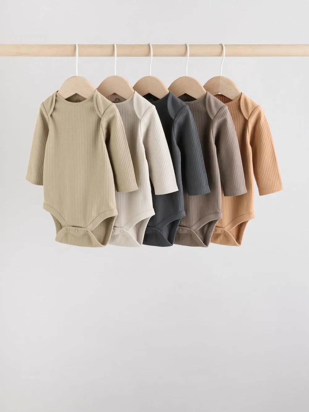 Next Brown Long Sleeve Baby Bodysuits 5 Pack^BOY Multipacks|Bodysuits & Vests
