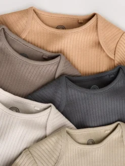 Next Brown Long Sleeve Baby Bodysuits 5 Pack^BOY Multipacks|Bodysuits & Vests