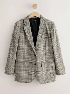 Discount Next Brown N.Premium Check Linen Rich Single Breasted Blazer