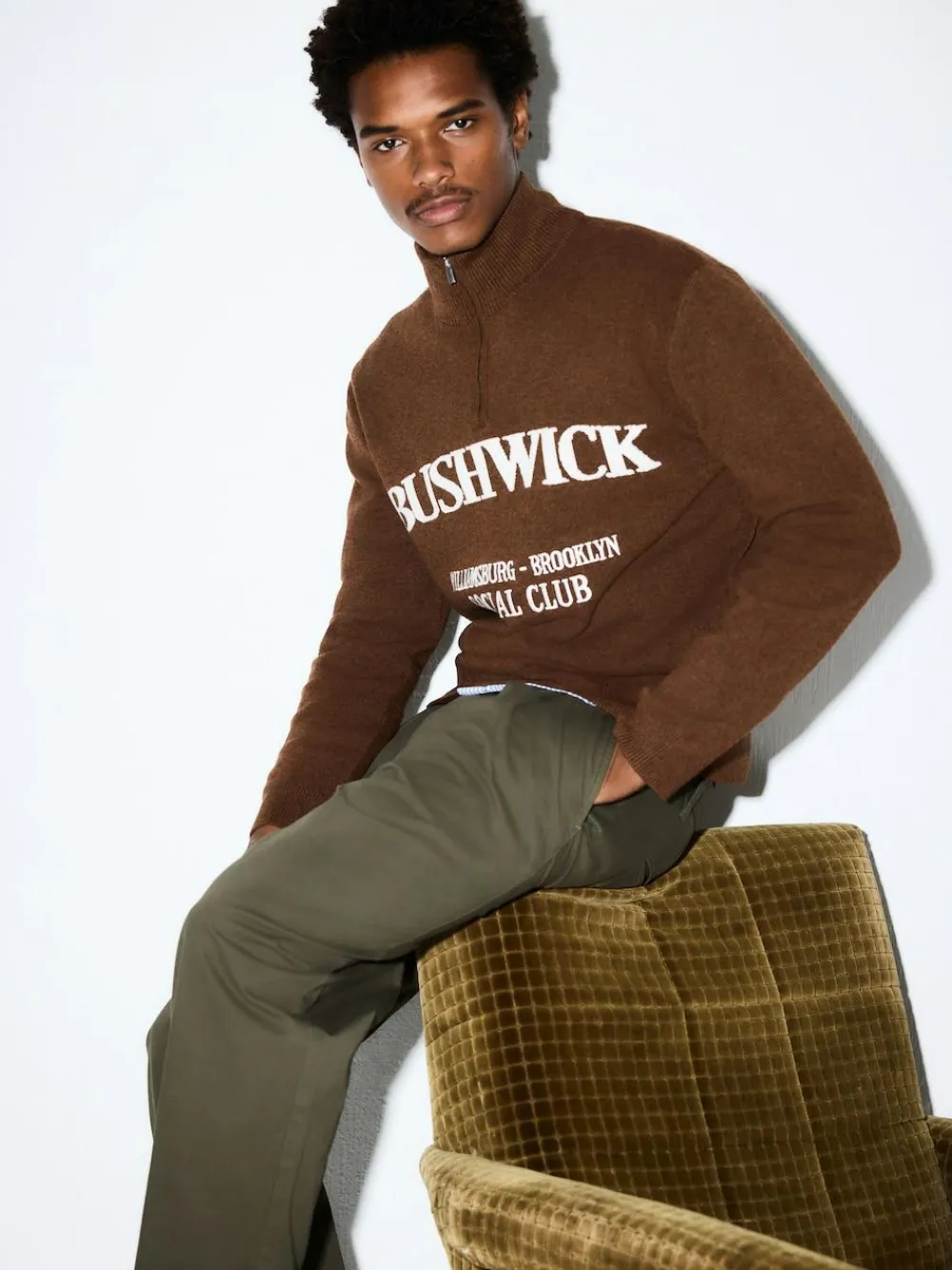 Next Brown N.Premium Mid-Weight Bushwick Graphic Zip Neck Jumper^ Loungewear