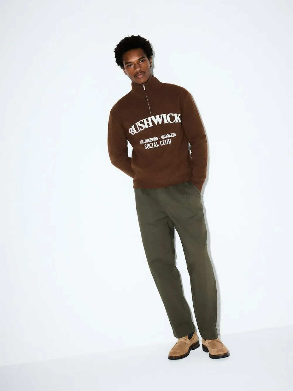 Next Brown N.Premium Mid-Weight Bushwick Graphic Zip Neck Jumper^ Loungewear