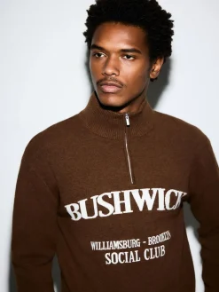 Next Brown N.Premium Mid-Weight Bushwick Graphic Zip Neck Jumper^ Loungewear