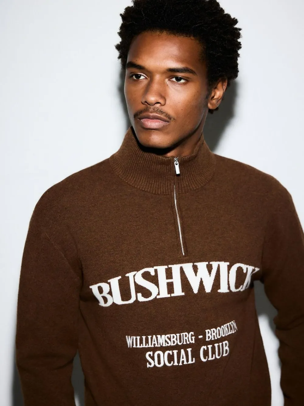 Next Brown N.Premium Mid-Weight Bushwick Graphic Zip Neck Jumper^ Loungewear