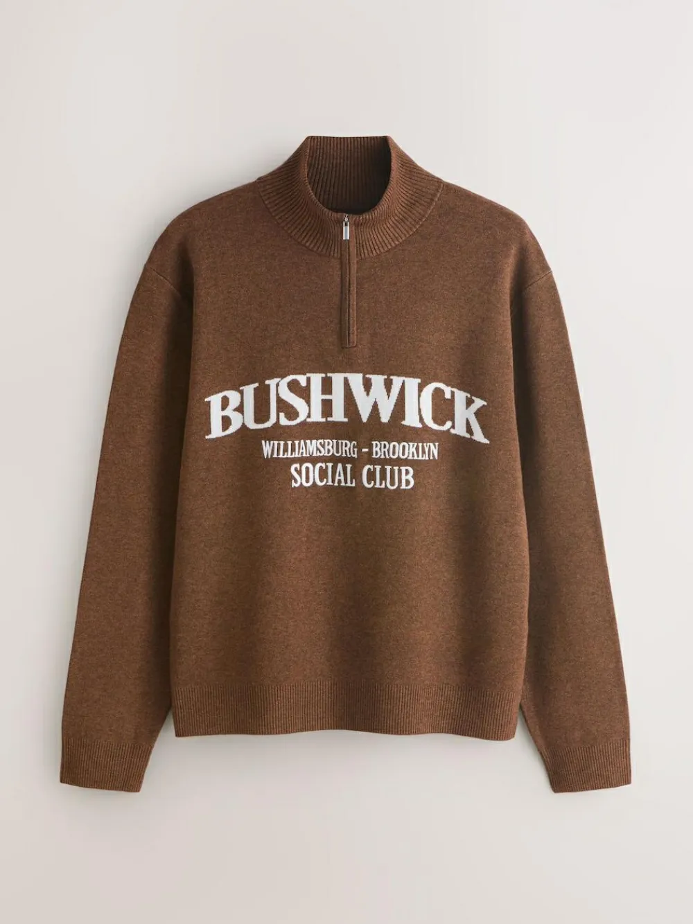 Next Brown N.Premium Mid-Weight Bushwick Graphic Zip Neck Jumper^ Loungewear