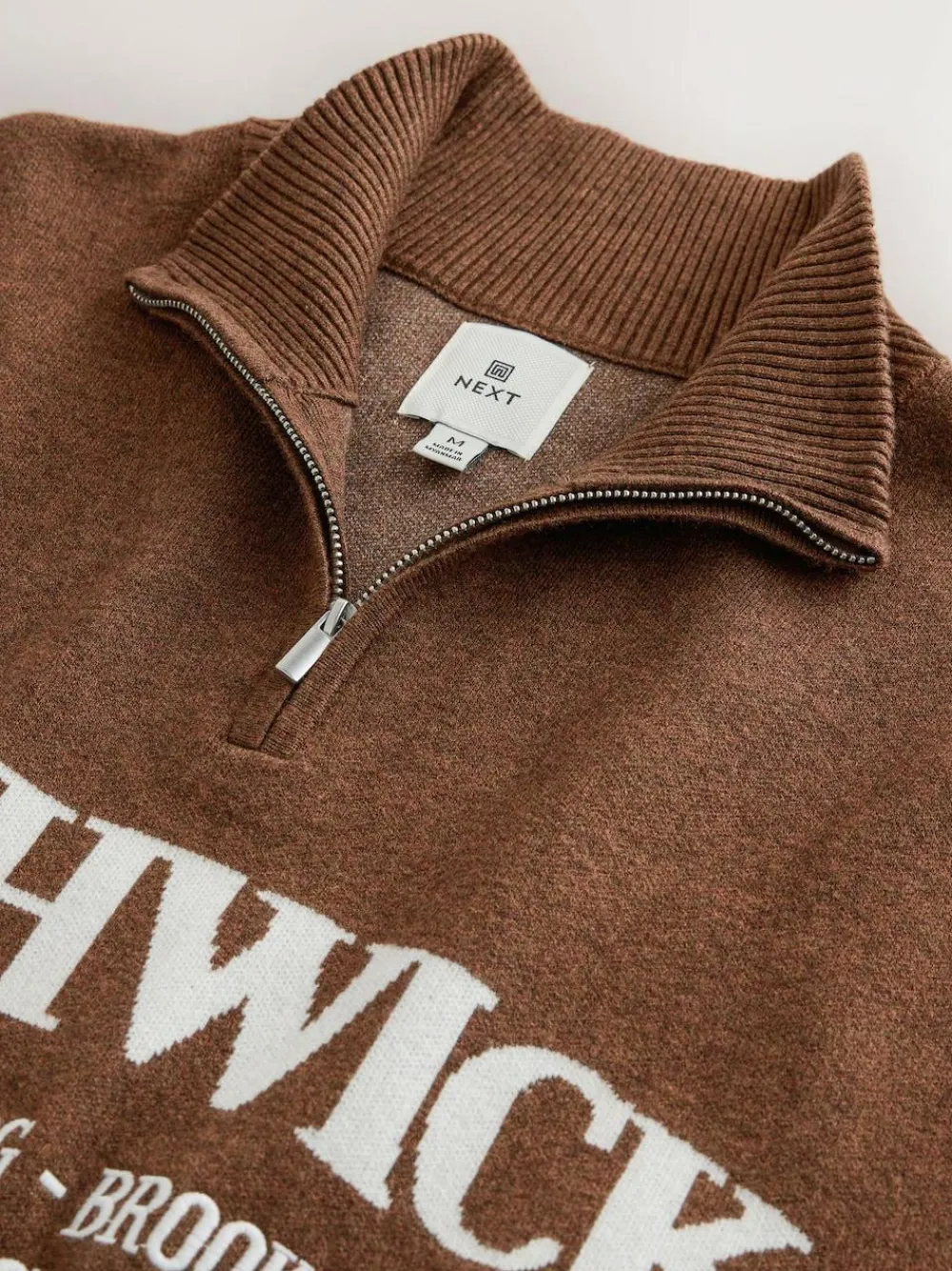 Next Brown N.Premium Mid-Weight Bushwick Graphic Zip Neck Jumper^ Loungewear