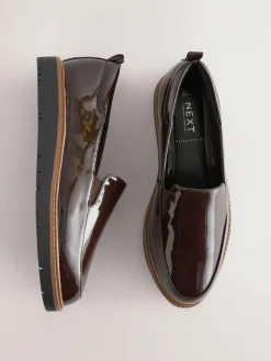 Next Brown Patent Extra Wide Fit Forever Comfort® Slip On Clean Chunky Sole Loafers