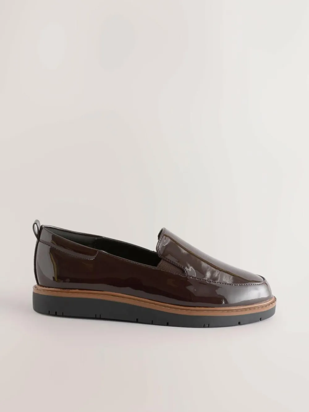 Next Brown Patent Extra Wide Fit Forever Comfort® Slip On Clean Chunky Sole Loafers