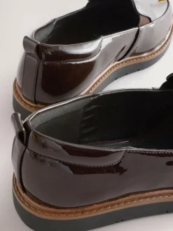 Next Brown Patent Extra Wide Fit Forever Comfort® Slip On Clean Chunky Sole Loafers