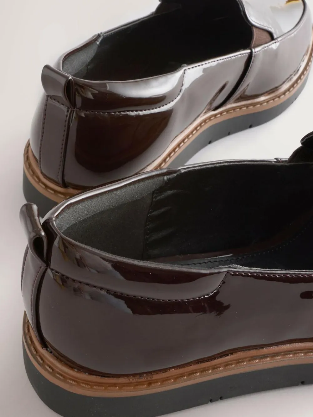 Next Brown Patent Extra Wide Fit Forever Comfort® Slip On Clean Chunky Sole Loafers