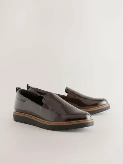 Sale Next Standard/Wide Fit Forever Comfort® Slip On Clean Chunky Sole Loafers Brown Patent