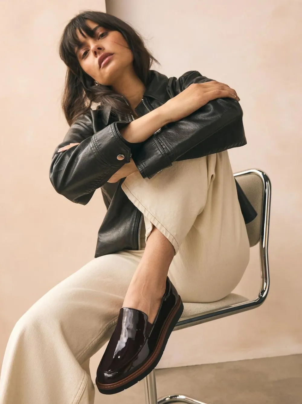 Sale Next Standard/Wide Fit Forever Comfort® Slip On Clean Chunky Sole Loafers Brown Patent