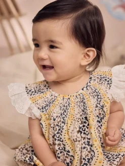 Next 100% Cotton Printed Baby Broderie Romper^ Rompers & Overalls