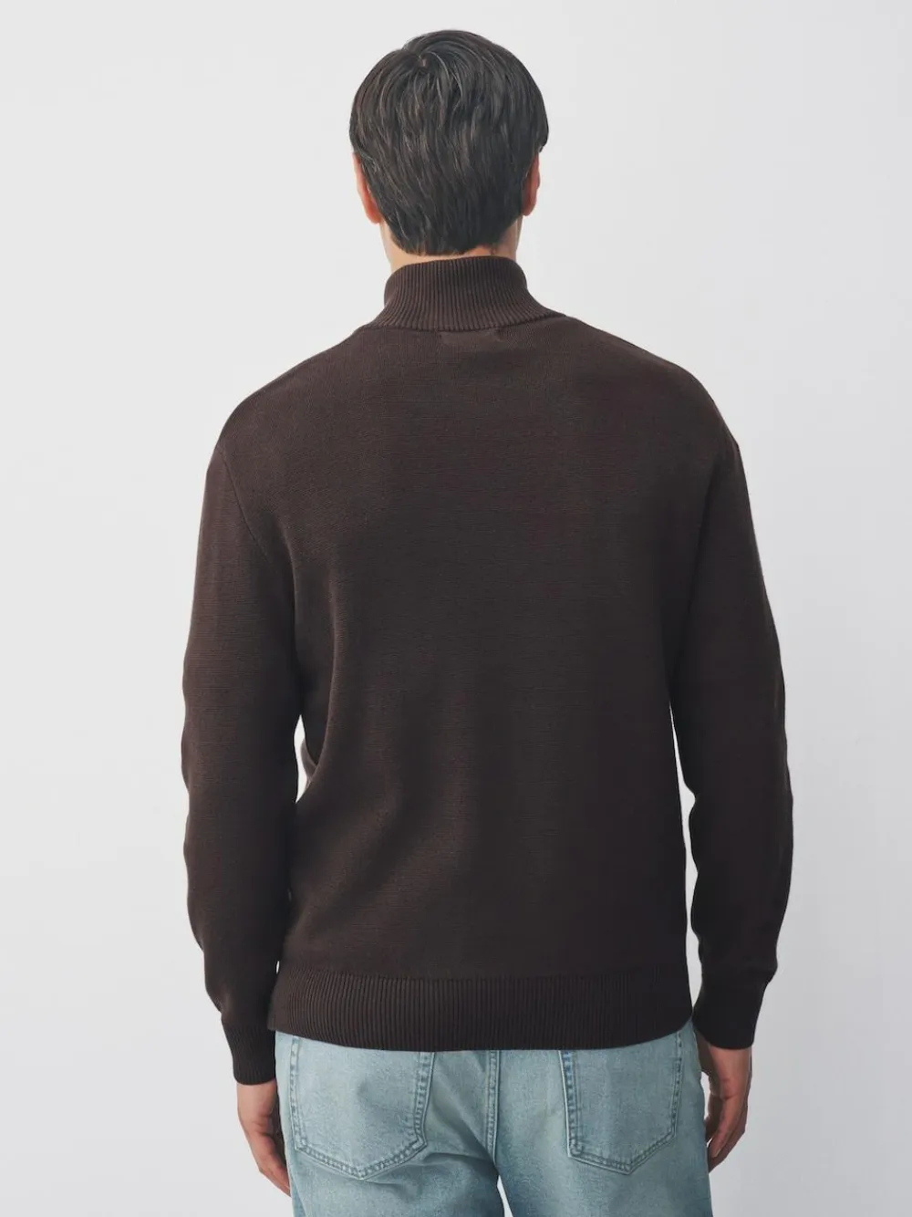 New Next Brown Plain N.Premium Regular Fit 100% Cotton Premium Quarter Zip Jumper
