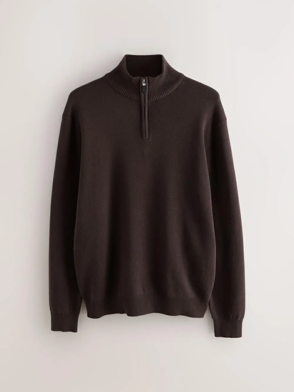 New Next Brown Plain N.Premium Regular Fit 100% Cotton Premium Quarter Zip Jumper