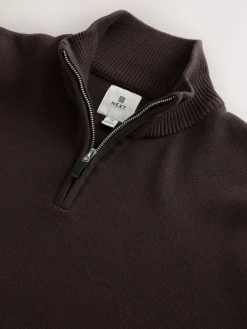 New Next Brown Plain N.Premium Regular Fit 100% Cotton Premium Quarter Zip Jumper
