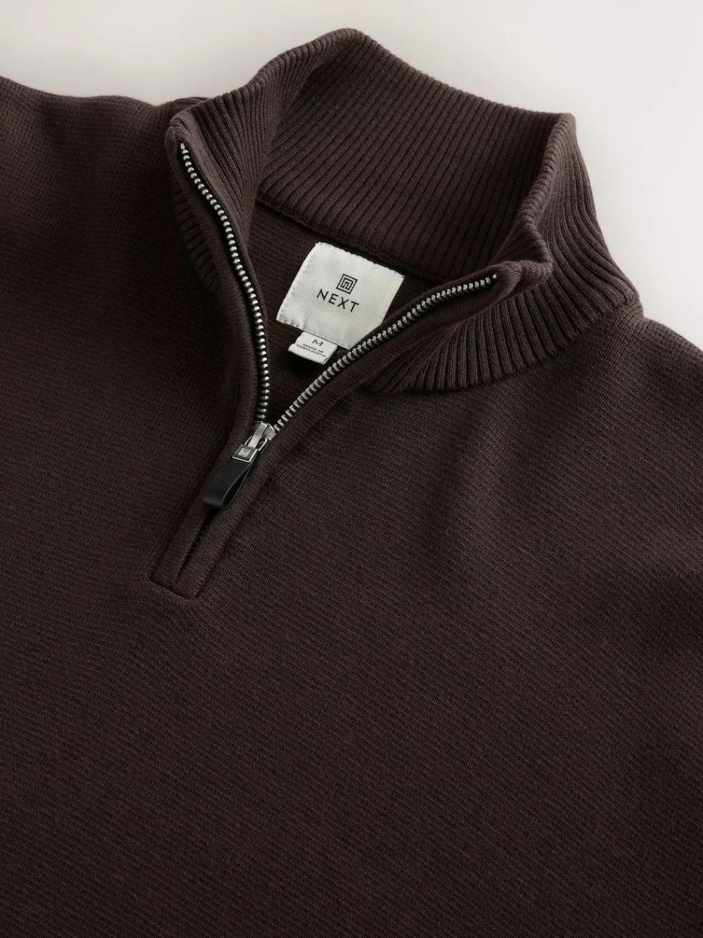 New Next Brown Plain N.Premium Regular Fit 100% Cotton Premium Quarter Zip Jumper