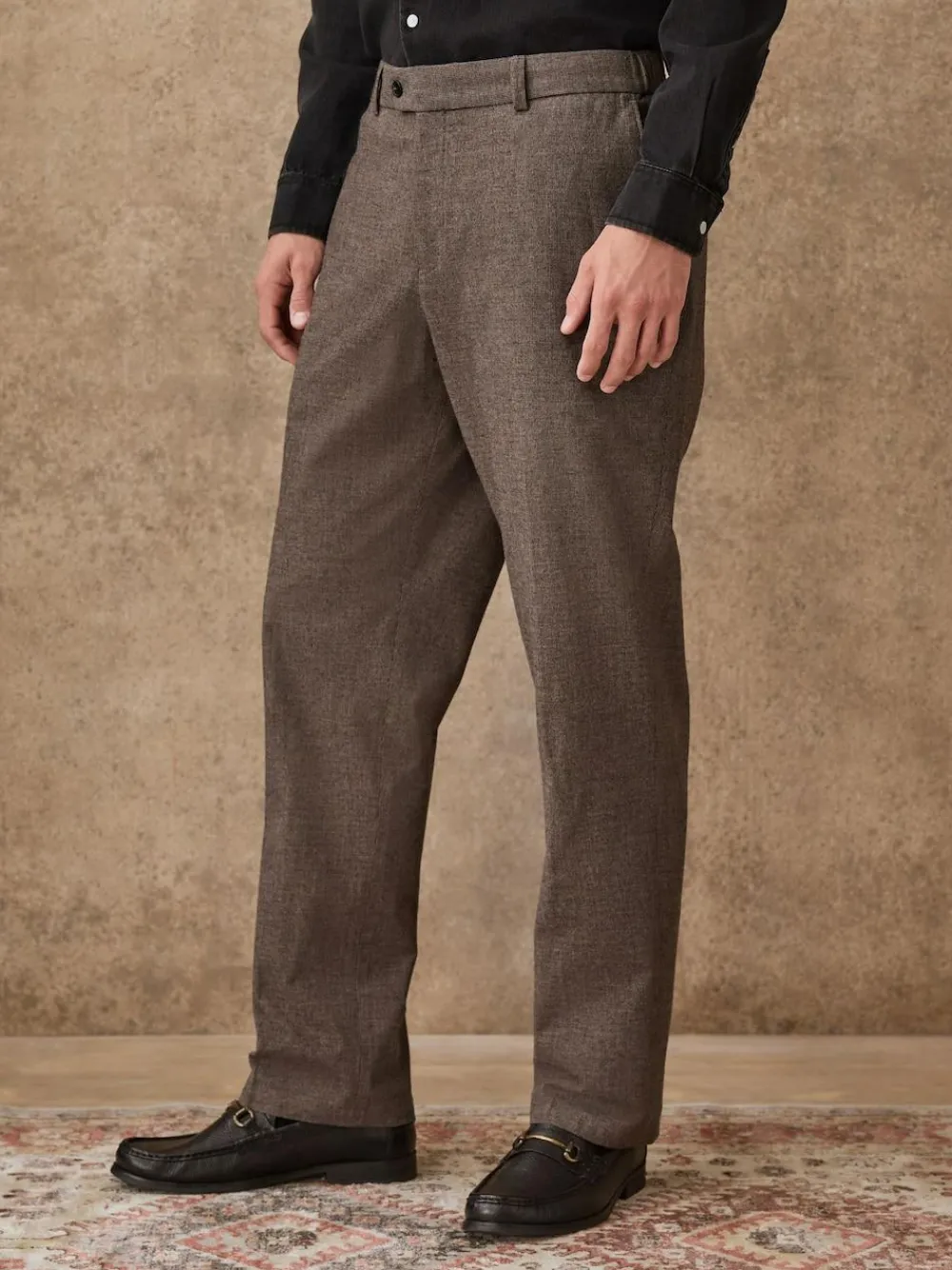 Next Regular Fit Smart Brushed Cotton Textured Trousers^ Pants & Chinos