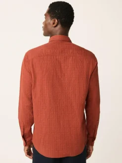 Discount Next Regular Fit Textured Waffle Long Sleeve Shirt Brown
