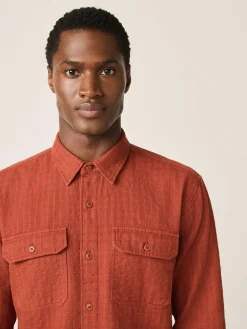 Discount Next Regular Fit Textured Waffle Long Sleeve Shirt Brown