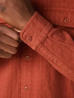 Discount Next Regular Fit Textured Waffle Long Sleeve Shirt Brown