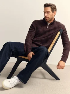 Sale Next Regular Fit Textured Quarter Zip Neck Jumper Brown