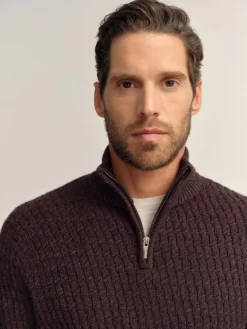 Sale Next Regular Fit Textured Quarter Zip Neck Jumper Brown