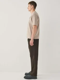 Discount Next Regular Tapered Fit Single Pleated Stretch Chinos Trousers Brown