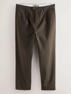 Discount Next Regular Tapered Fit Single Pleated Stretch Chinos Trousers Brown