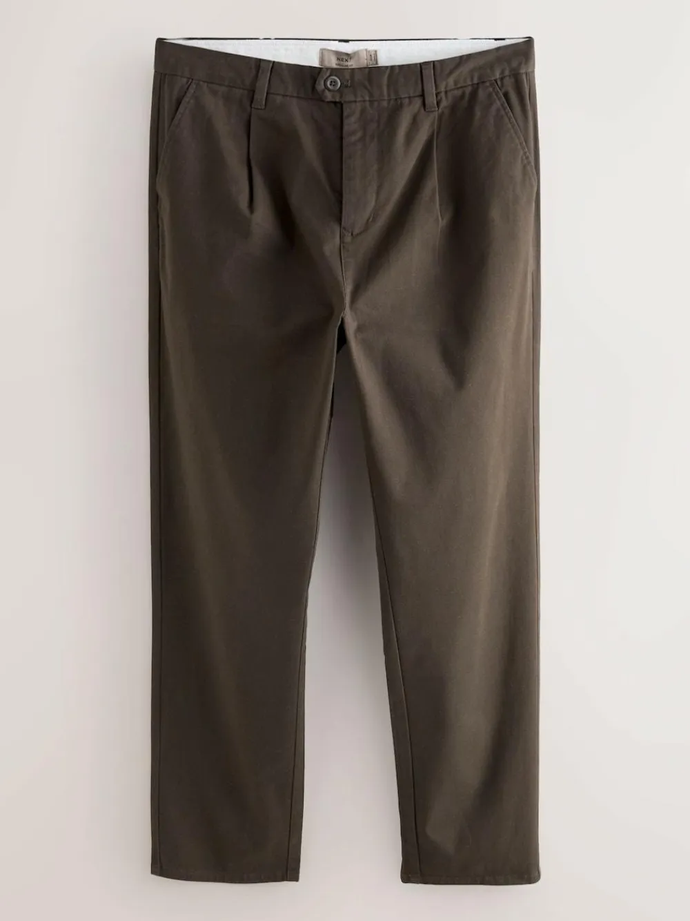 Discount Next Regular Tapered Fit Single Pleated Stretch Chinos Trousers Brown