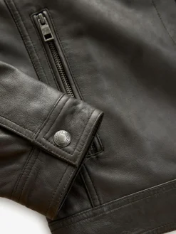 New Next Signature Four Pocket Borg Lined Leather Jacket Brown