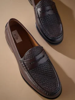 Next Brown Signature Leather Sole Woven Loafers^ Shoes