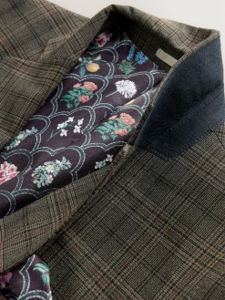 Online Next Brown Slim Fit Trimmed Check Suit Jacket