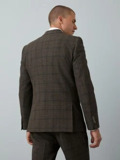 Online Next Brown Slim Fit Trimmed Check Suit Jacket