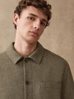 Outlet Next Brown Smart Textured Twill Chore Jacket With Wool