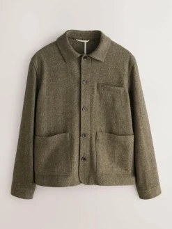 Outlet Next Brown Smart Textured Twill Chore Jacket With Wool