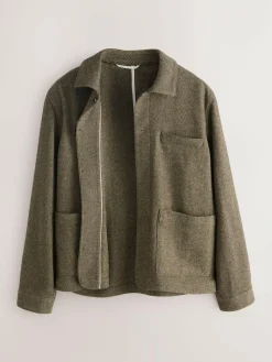 Outlet Next Brown Smart Textured Twill Chore Jacket With Wool