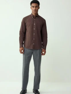 New Next Brown Soft Touch Oxford Long Sleeve Shirt