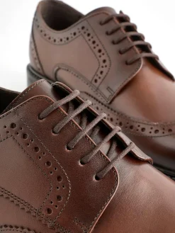 Clearance Next Standard Fit Leather Derby Brogues Brown